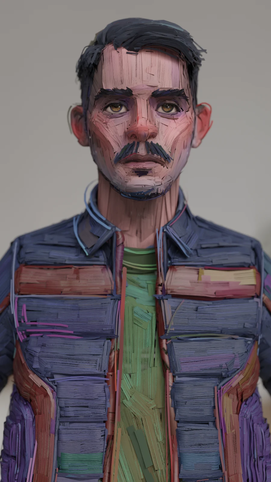 META character with sculptural brushstroke-like textures